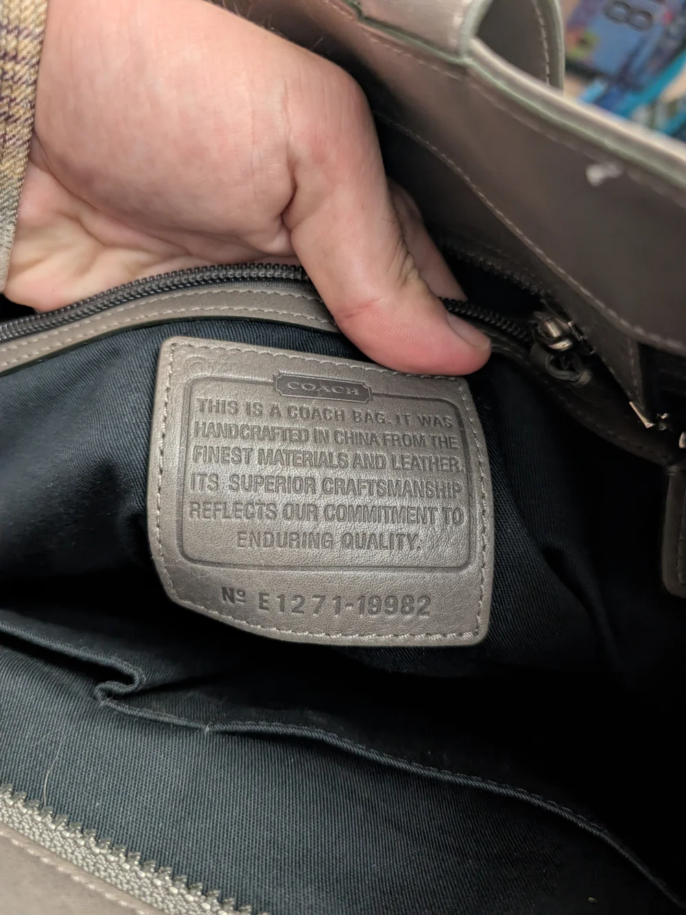 COACH Taupe Leather Tote Bag with Turnlock Closure